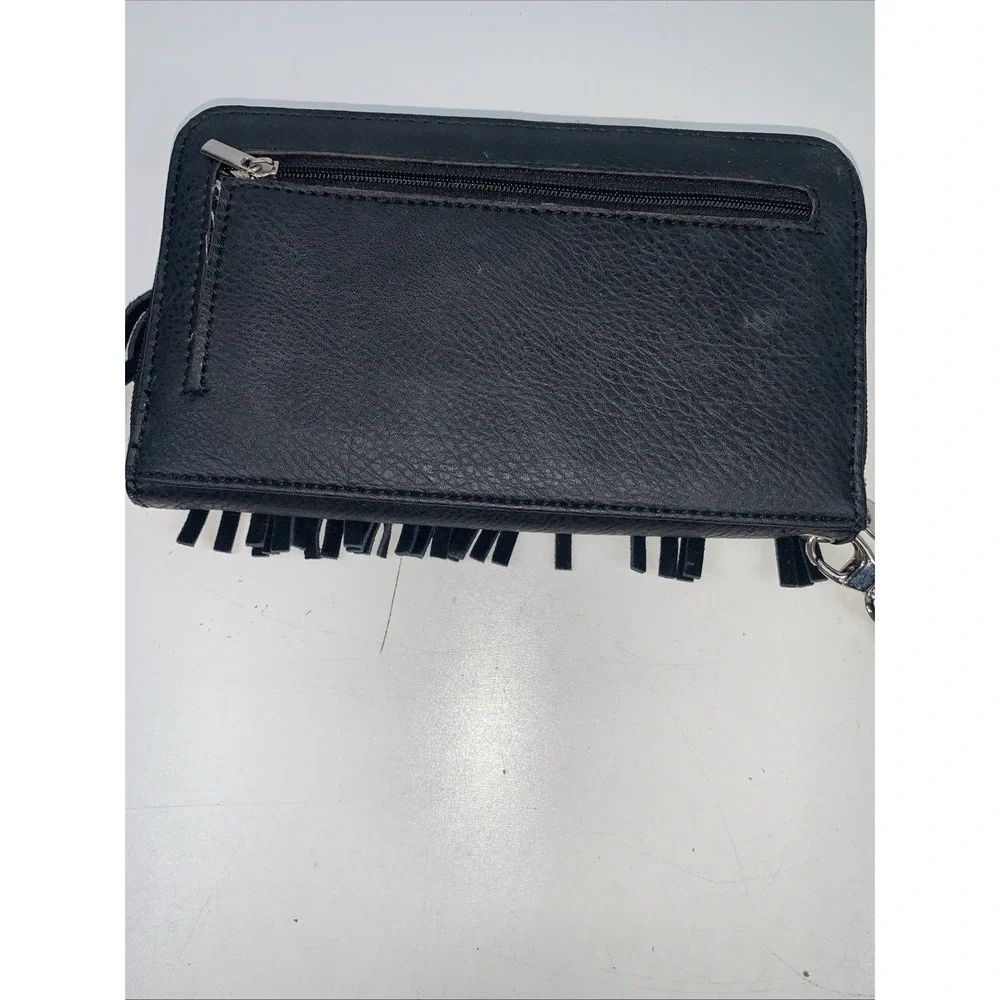 Unmarked Black Fringe Clutch Zip‎ Close Wrist Strap